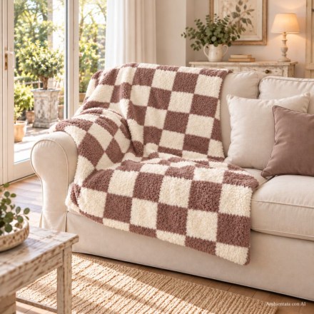 Plaid tortora sul divano shabby chic
